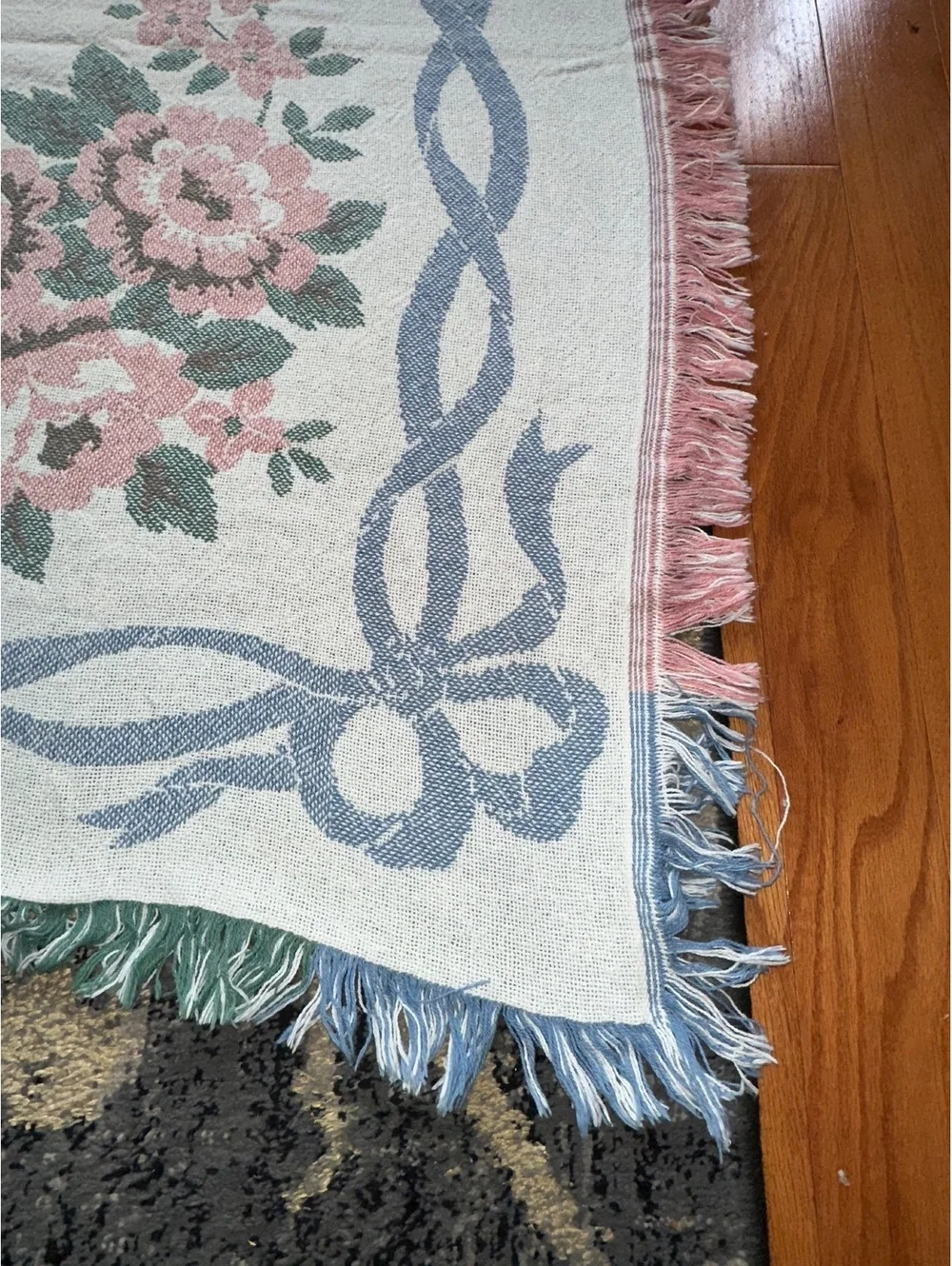 VTG Crown Crafts Fieldcrest Woven Grandmacore Throw Blanket 51 x 65
